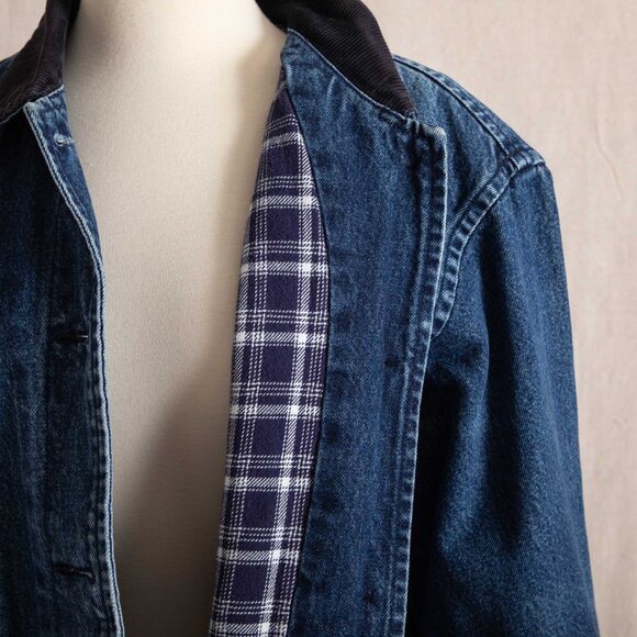 Vintage 90s St. John's Bay Women's Denim Barn Coat Chore Jacket Corduroy Collar - Picture 4 of 10